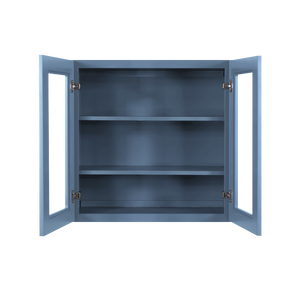 Lancaster Blue Wall Mullion Door Cabinet 2 Doors 2 Adjustable Shelves Glass not Included