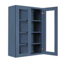 Load image into Gallery viewer, Lancaster Blue Wall Mullion Door Cabinet 2 Doors 3 Adjustable Shelves Glass not Included