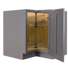Load image into Gallery viewer, Lancaster Gray Lazy Susan Base Cabinet 2 Full Height Folding Doors