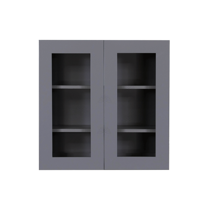 Lancaster Gray Wall Mullion Door Cabinet 2 Door 2 Adjustable Shelves Glass not Included