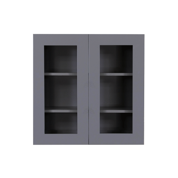 Lancaster Gray Wall Mullion Door Cabinet 2 Doors 2 Adjustable Shelves Glass not Included