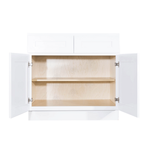 Lancaster Shaker White Base Cabinet 2 Drawers 2 Doors 1 Adjustable Shelf