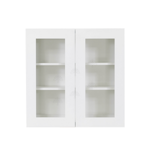 Lancaster Shaker White Wall Mullion Door Cabinet 2 Door 2 Adjustable Shelves Glass not Included
