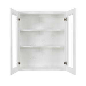 Lancaster Shaker White Wall Mullion Door Cabinet 2 Doors 2 Adjustable Shelves Glass not Included