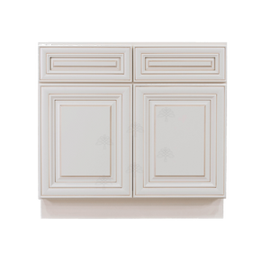 Princeton Creamy White Glazed Base Cabinet 2 Drawers 2 Doors 1 Adjustable Shelf
