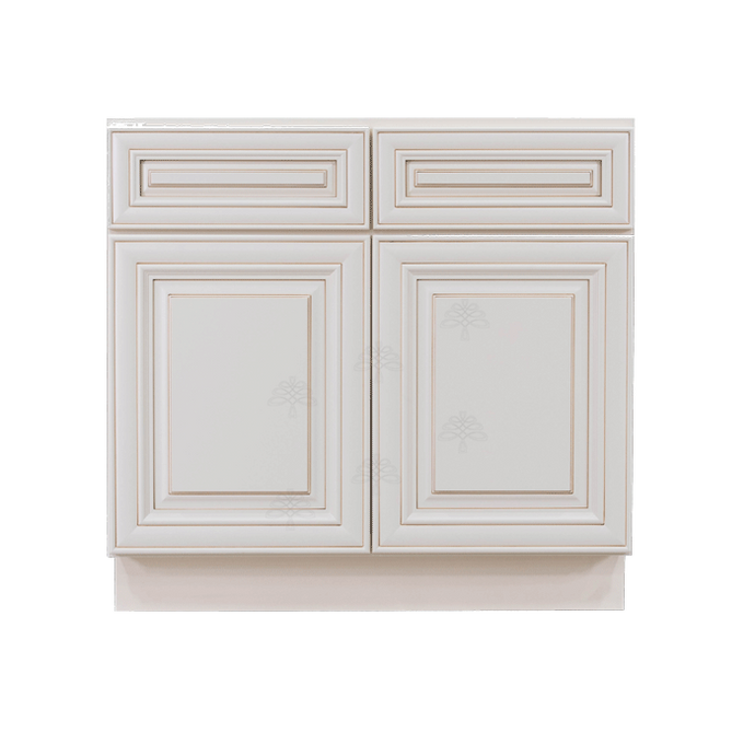 Princeton Creamy White Glazed Base Cabinet 2 Drawers 2 Doors 1 Adjustable Shelf