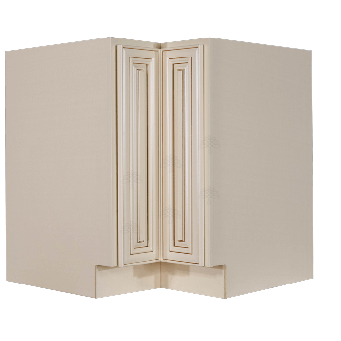 Princeton Creamy White Glazed Lazy Susan Base Cabinet 2 Full Height Folding Doors