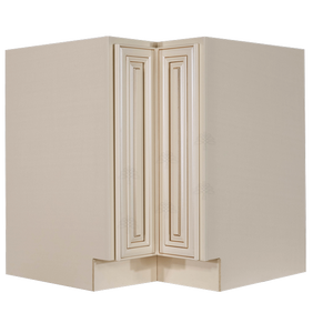 Princeton Creamy White Glazed Lazy Susan Base Cabinet 2 Full Height Folding Doors