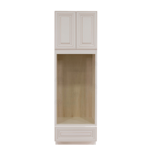 Princeton Creamy White Glazed Tall Double Oven Cabinet 2 Upper Doors and 1 Lower Drawer