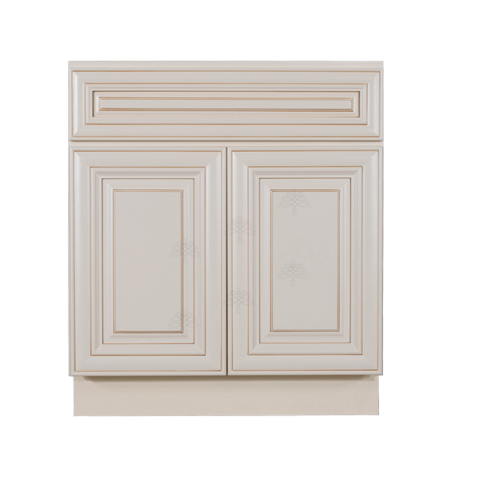 Princeton Creamy White Glazed Sink Base Cabinet 1 Dummy Drawer 2 Doors