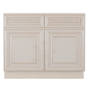 Princeton Creamy White Glazed Sink Base Cabinet 2 Dummy Drawer 2 Doors