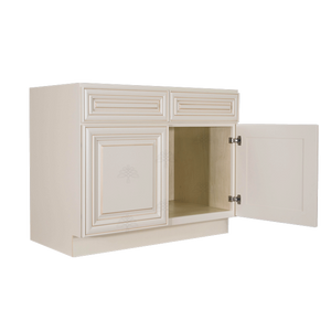 Princeton Creamy White Glazed Sink Base Cabinet 2 Dummy Drawer 2 Doors