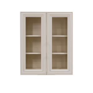 Princeton Creamy White Glazed Wall Mullion Door Cabinet 2 Door 2 Adjustable Shelves Glass not Included