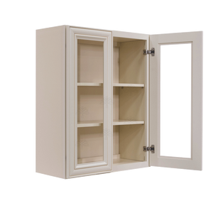 Princeton Creamy White Glazed Wall Mullion Door Cabinet 2 Door 2 Adjustable Shelves Glass not Included
