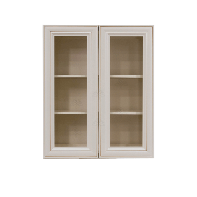 Princeton Creamy White Glazed Wall Mullion Door Cabinet 2 Doors 2 Adjustable Shelves Glass not Included