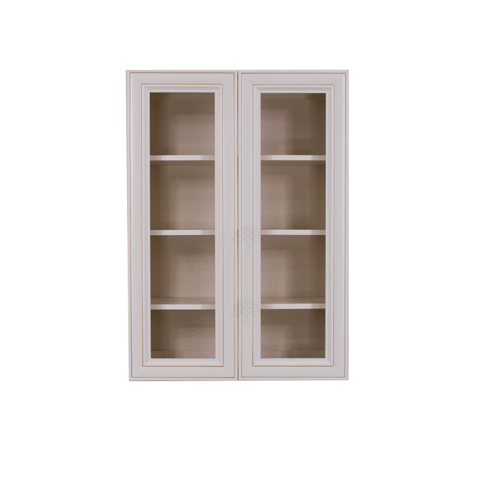 Princeton Creamy White Glazed Wall Mullion Door Cabinet 2 Doors 3 Adjustable Shelves Glass not Included