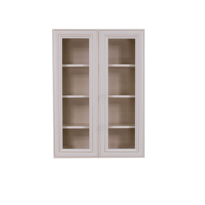 Princeton Creamy White Glazed Wall Mullion Door Cabinet 2 Doors 3 Adjustable Shelves Glass not Included