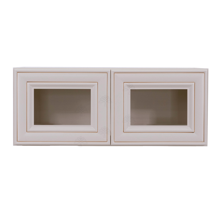 Princeton Creamy White Glazed Wall Mullion Door Cabinet 2 Doors No Shelf Glass Not Included