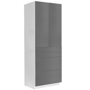 Valencia Gray Series Finish Pantry Cabinet with Inverted Door and 2 Doors and 4 Drawers