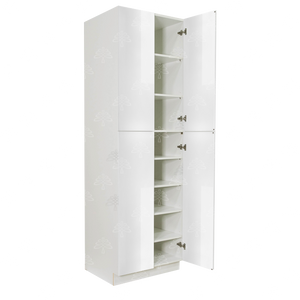 Valencia White Series Pantry Cabinet with Roll Out Tray and 4 Doors
